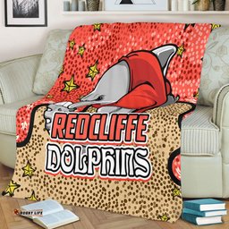 Redcliffe Dolphins Custom Blanket - Team With Dot And Star Patterns For Tough Fan Blanket