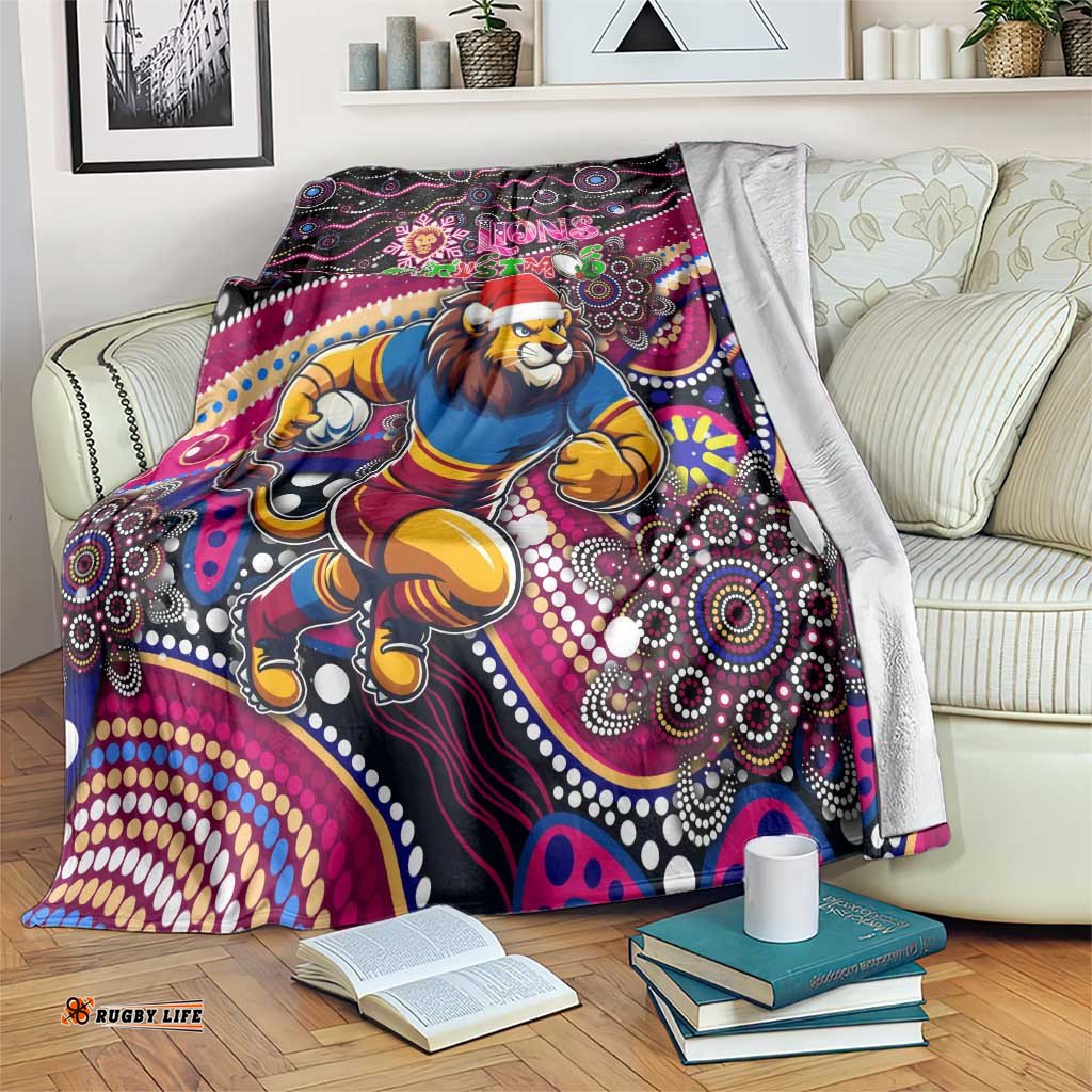 Merry Christmas AFL Brisbane Lions Blanket Aboriginal Santa Football Mascot