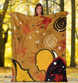 Aboriginal Premium Blanket Mother and Son Hand Art