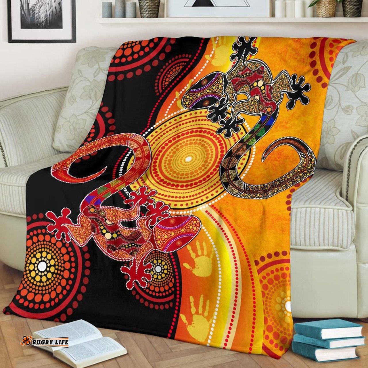 Australia Aboriginal Inspired Blanket - Couple Aboriginal Inspired Lizards