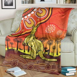 Aboriginal Art Kangaroo Premium Blanket Indigenous Unique Vibes Orange