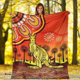 Aboriginal Art Kangaroo Premium Blanket Indigenous Unique Vibes Orange