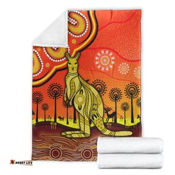 Aboriginal Art Kangaroo Premium Blanket Indigenous Unique Vibes Orange