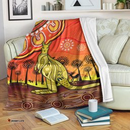 Aboriginal Art Kangaroo Premium Blanket Indigenous Unique Vibes Orange