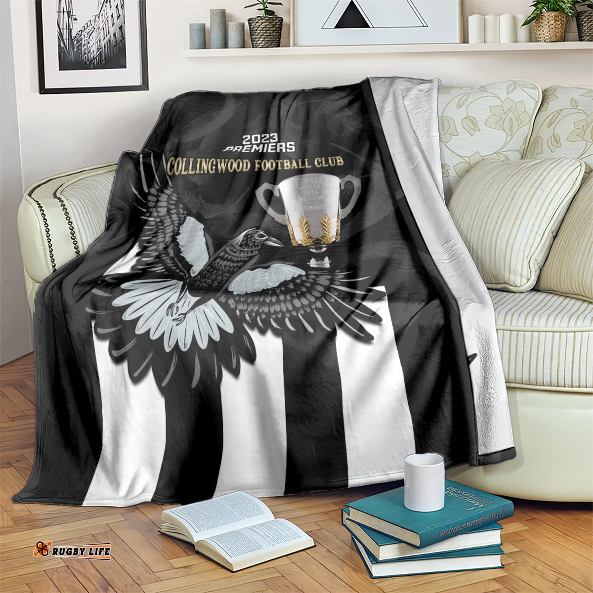 AFL Collingwood Blanket Magpies Premiers With Trophy Proud