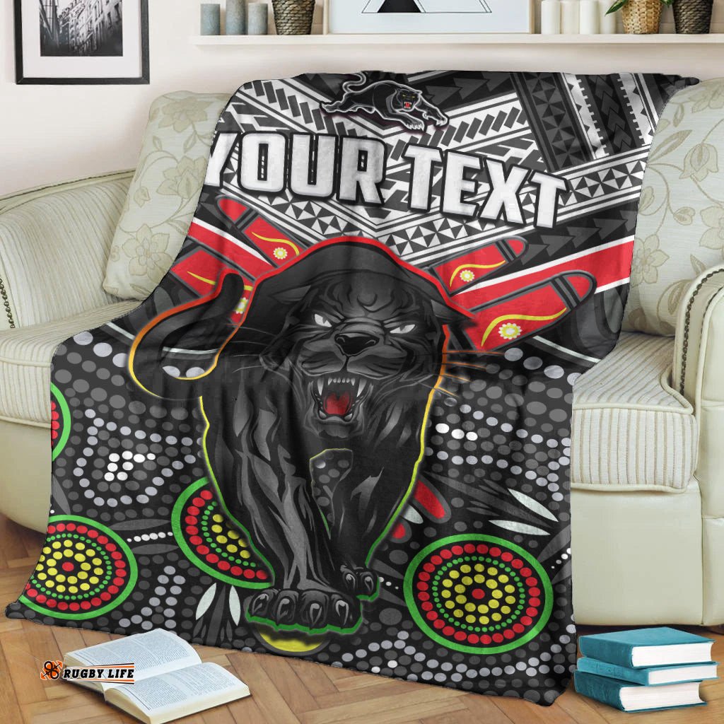 Custom Personalised Panthers Rugby Premium Blanket Aboriginal and Polynesia Penrith The Riff