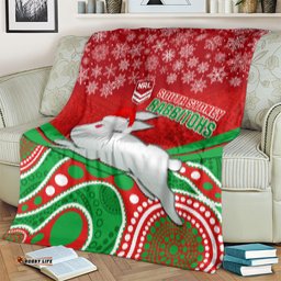 Rabbitohs Rugby Christmas Blanket Merry Xmas Mix Aboriginal Art