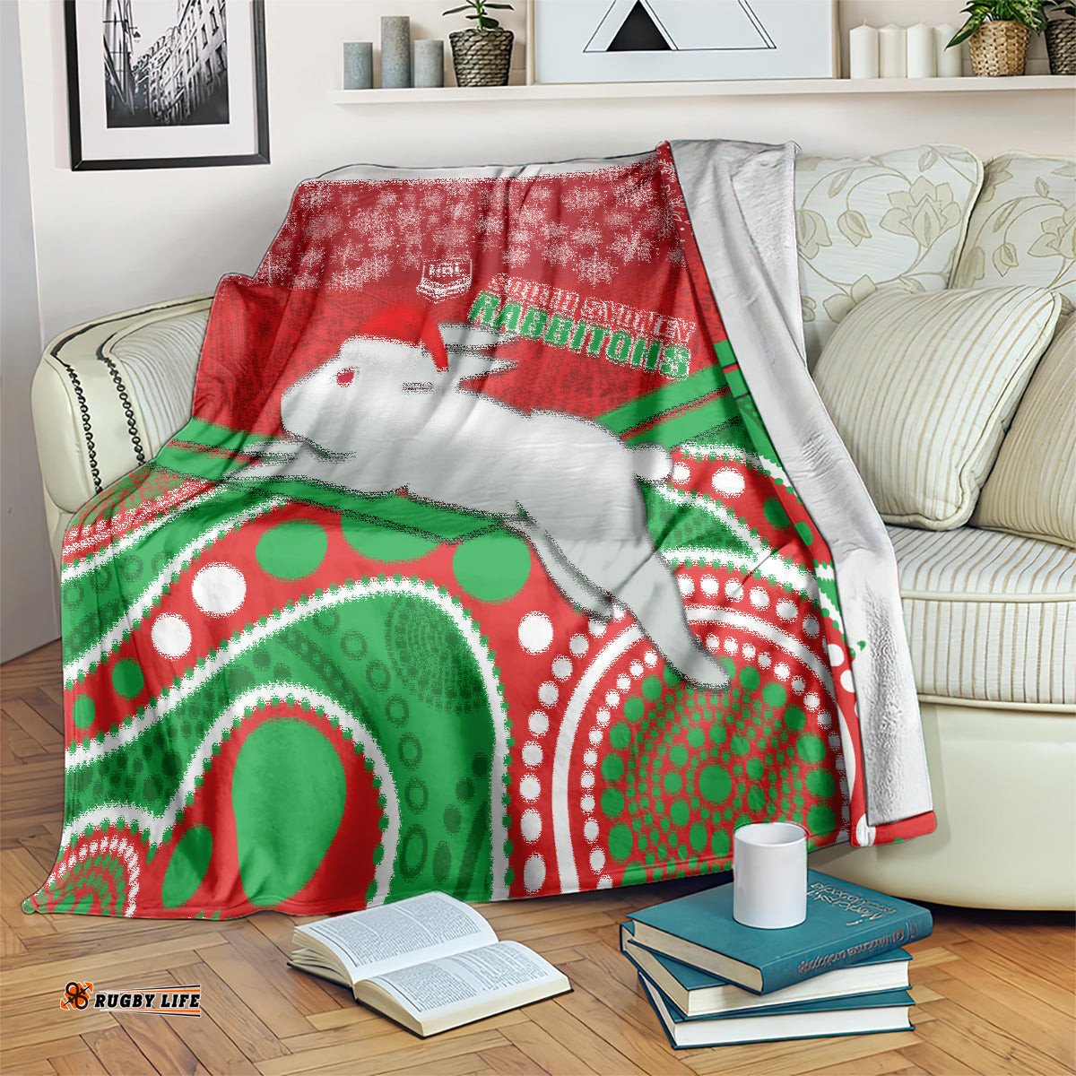 Rabbitohs Rugby Christmas Blanket Merry Xmas Mix Aboriginal Art