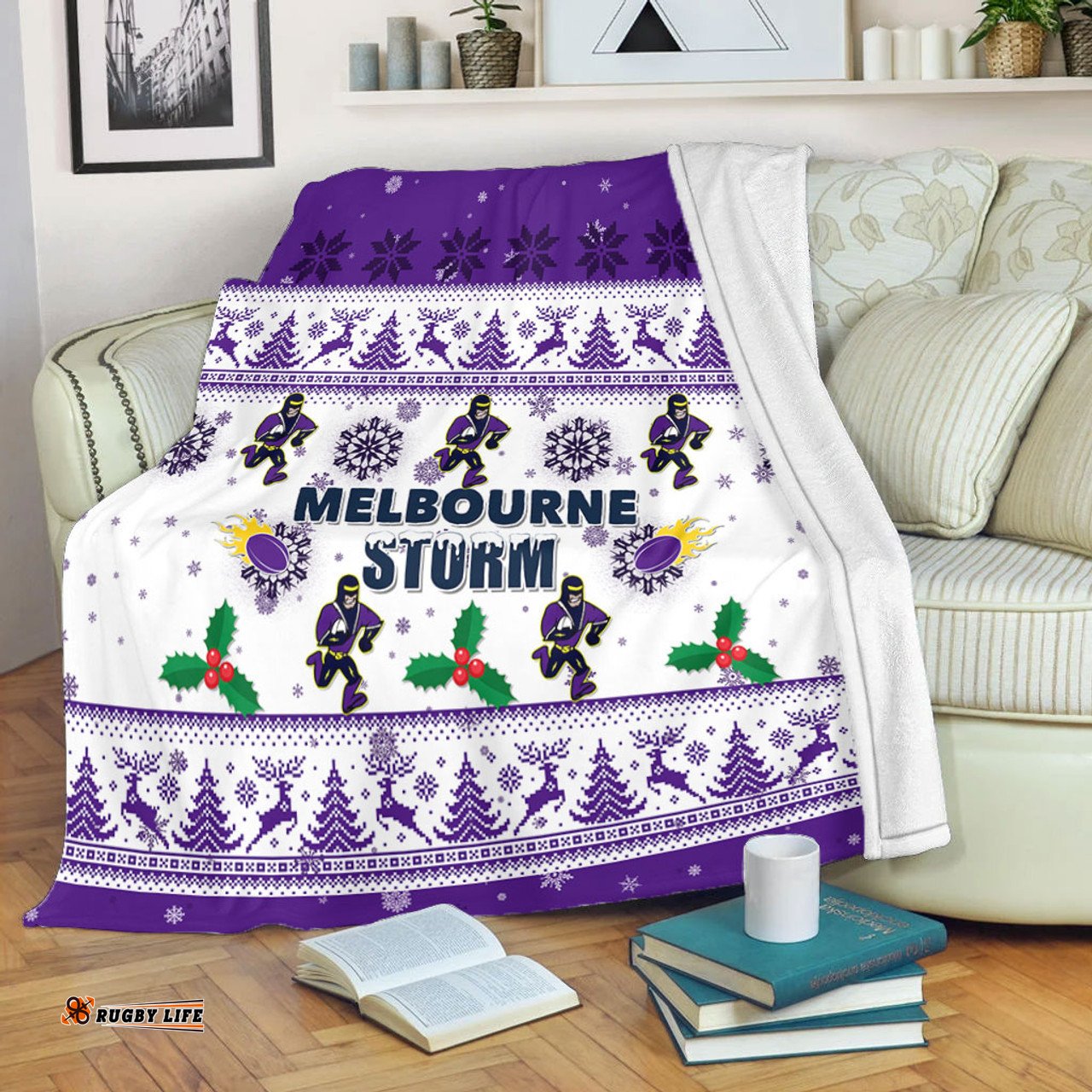 Melbourne Storm Christmas Blanket - Melbourne Storm Special Ugly Christmas Blanket