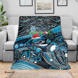 Merry Christmas Sharks Blanket Aboriginal Santa Rugby Mascot Cronulla Sutherland