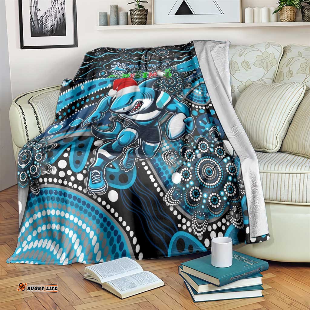 Merry Christmas Sharks Blanket Aboriginal Santa Rugby Mascot Cronulla Sutherland