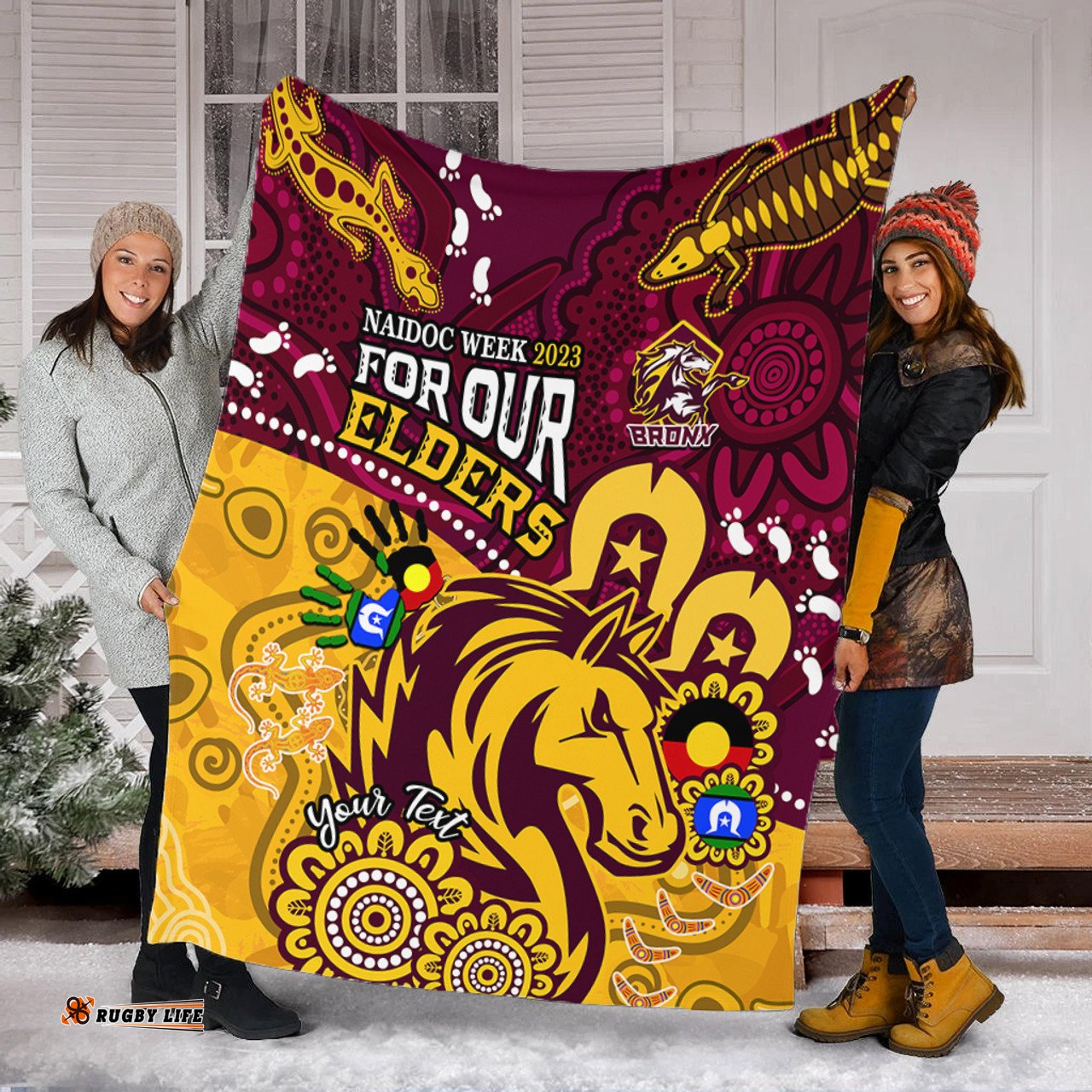 Brisbane Broncos Naidoc Week Custom Blanket - Bronx For Our Elders Aboriginal Inspired Blanket