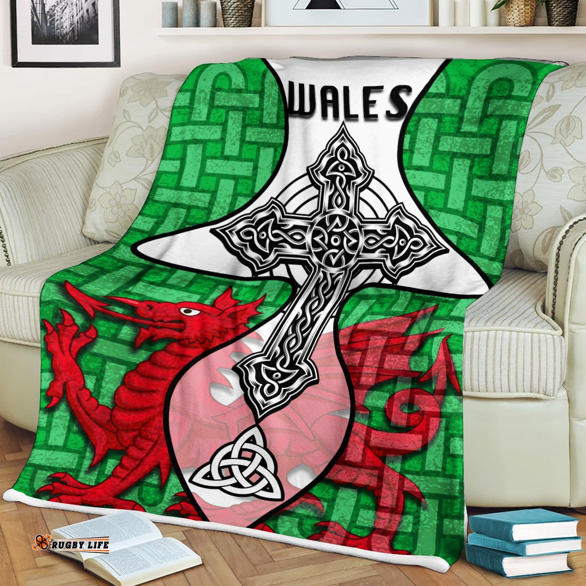 Wales Celtic Cross Dragon Blanket