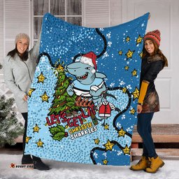 Cronulla-Sutherland Sharks Christmas Custom Blanket - Let's Get Lit Chrisse Pressie Blanket