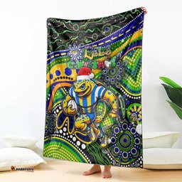 Merry Christmas Eels Blanket Aboriginal Santa Rugby Mascot Parramatta