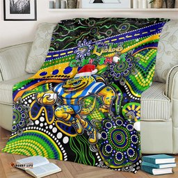 Merry Christmas Eels Blanket Aboriginal Santa Rugby Mascot Parramatta