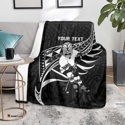 Custom Aotearoa Ice Hockey Blanket NZ Tiki Mascot Maori Pattern