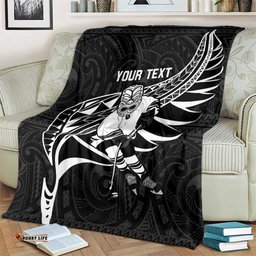 Custom Aotearoa Ice Hockey Blanket NZ Tiki Mascot Maori Pattern