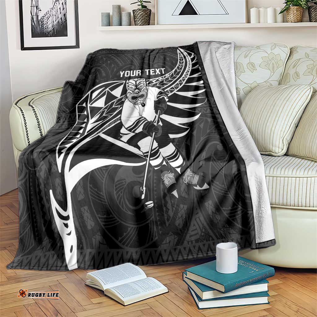 Custom Aotearoa Ice Hockey Blanket NZ Tiki Mascot Maori Pattern