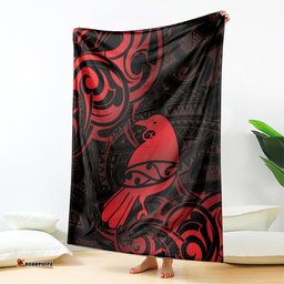 New Zealand Tui Bird Blanket Aotearoa Maori Pattern Red