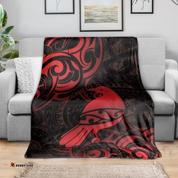 New Zealand Tui Bird Blanket Aotearoa Maori Pattern Red
