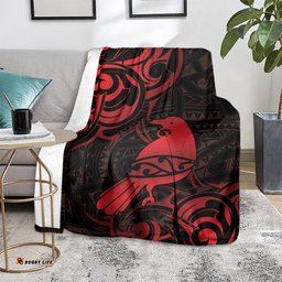 New Zealand Tui Bird Blanket Aotearoa Maori Pattern Red