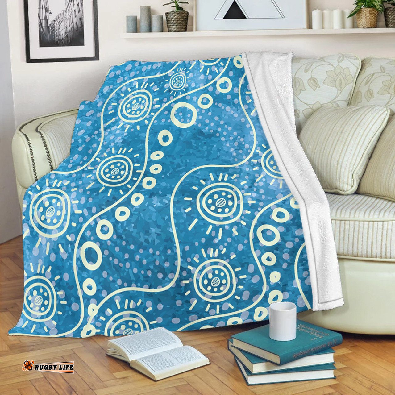 Australia Aboriginal Blanket - River Scene in Aboriginal Dot Art Style Blanket