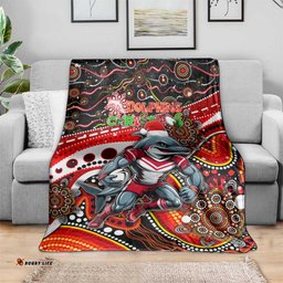 Merry Christmas Dolphins Blanket Aboriginal Santa Rugby Mascot Redcliffe