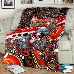 Merry Christmas Dolphins Blanket Aboriginal Santa Rugby Mascot Redcliffe