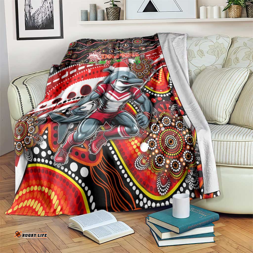 Merry Christmas Dolphins Blanket Aboriginal Santa Rugby Mascot Redcliffe