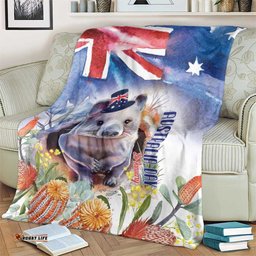 Wombat Australia Day Blanket Happy 26 January Banksia Watercolor