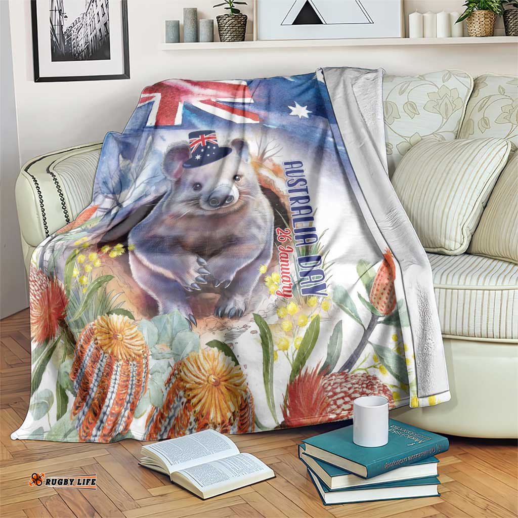 Wombat Australia Day Blanket Happy 26 January Banksia Watercolor