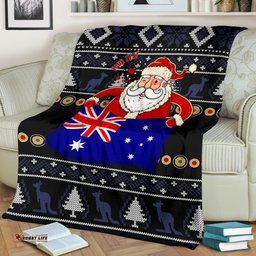 Christmas Personalised Premium Blanket Australia Santa Claus Hold The Flag Black