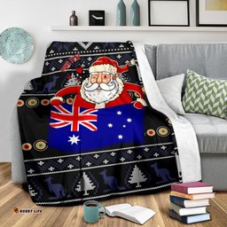 Christmas Personalised Premium Blanket Australia Santa Claus Hold The Flag Black
