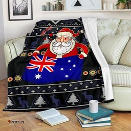 Christmas Personalised Premium Blanket Australia Santa Claus Hold The Flag Black