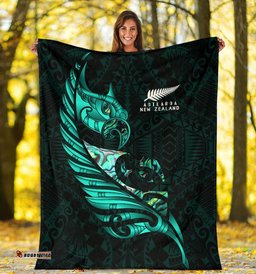 New Zealand Premium Blanket Manaia Paua Fern Wing Turquoise