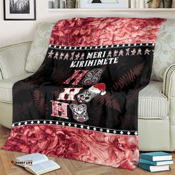 New Zealand Tiki Christmas Blanket Ho Ho Ho Paua Shell Glitter Red