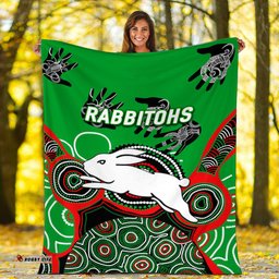 Rabbitohs Rugby Aboriginal Art Blanket 01
