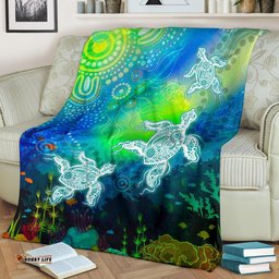 Aboriginal Premium Blanket Indigenous Turtle Ocean Dot Painting Art