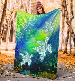 Aboriginal Premium Blanket Indigenous Turtle Ocean Dot Painting Art