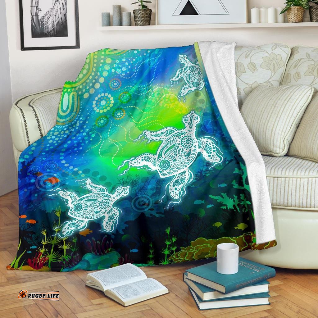 Aboriginal Premium Blanket Indigenous Turtle Ocean Dot Painting Art