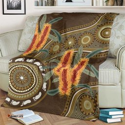 Australian Yellow Banksia Flowers Blanket Aboriginal Dot Art