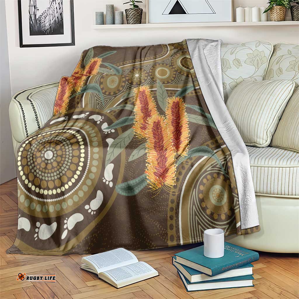 Australian Yellow Banksia Flowers Blanket Aboriginal Dot Art
