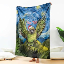 Personalised Jumping Kakapo Christmas Blanket New Zealand Fern Starry Night Style