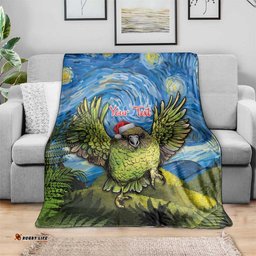 Personalised Jumping Kakapo Christmas Blanket New Zealand Fern Starry Night Style