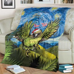 Personalised Jumping Kakapo Christmas Blanket New Zealand Fern Starry Night Style