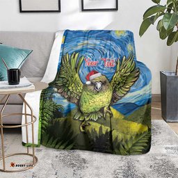 Personalised Jumping Kakapo Christmas Blanket New Zealand Fern Starry Night Style