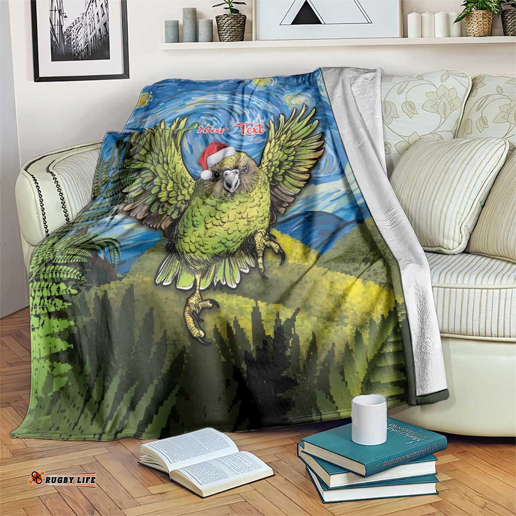 Personalised Jumping Kakapo Christmas Blanket New Zealand Fern Starry Night Style
