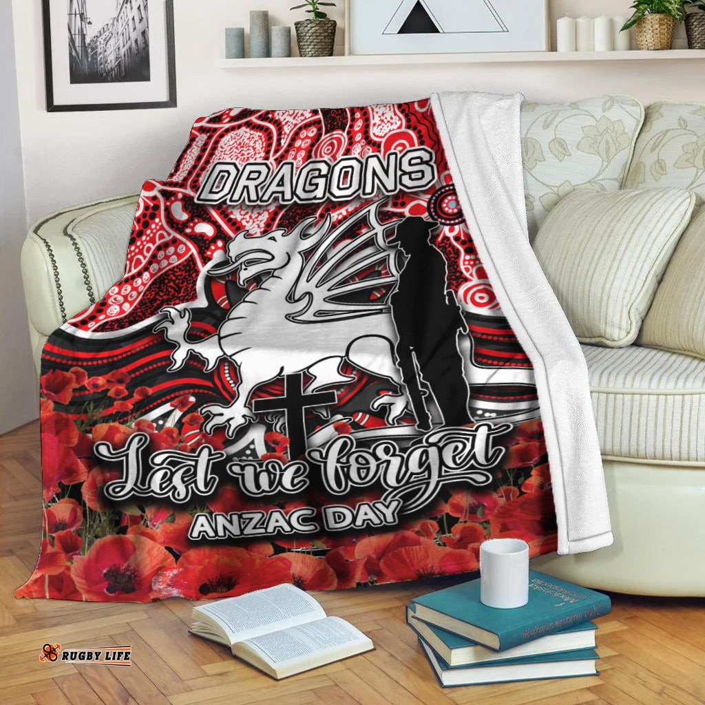 St. George Dragons Premium Blanket ANZAC Day Poppy Flowers With Aboriginal