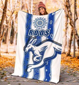 Melbourne Kangaroos Premium Blanket Indigenous North Roos White